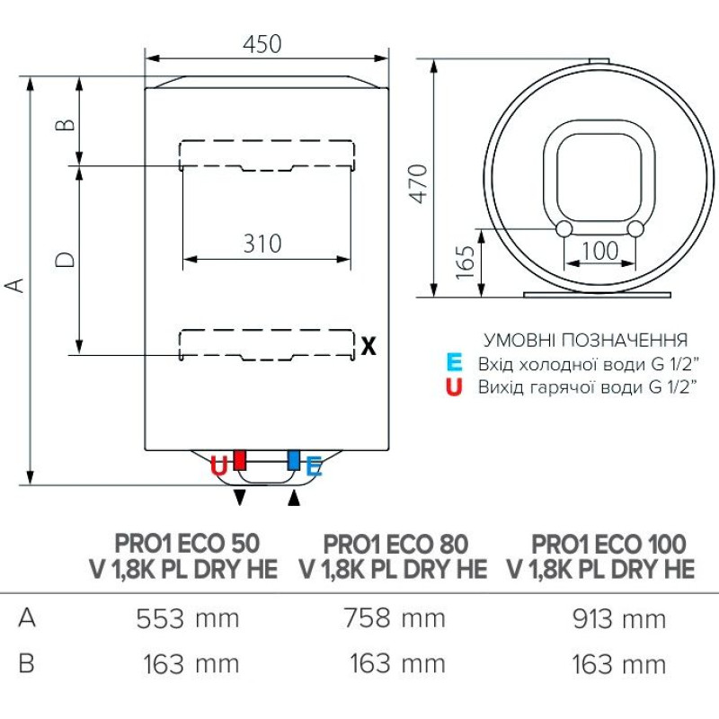 ARISTON Водонагрівач (бойлер) електричний 100 л. PRO1 ECO 100 V 1,8K PL DRY HE (3201856)