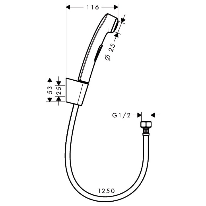 Hansgrohe Гігієнічний душ, зi шлангом 1,25 м та тримачем, ½’, шлiфований чорний хром, (32129340)