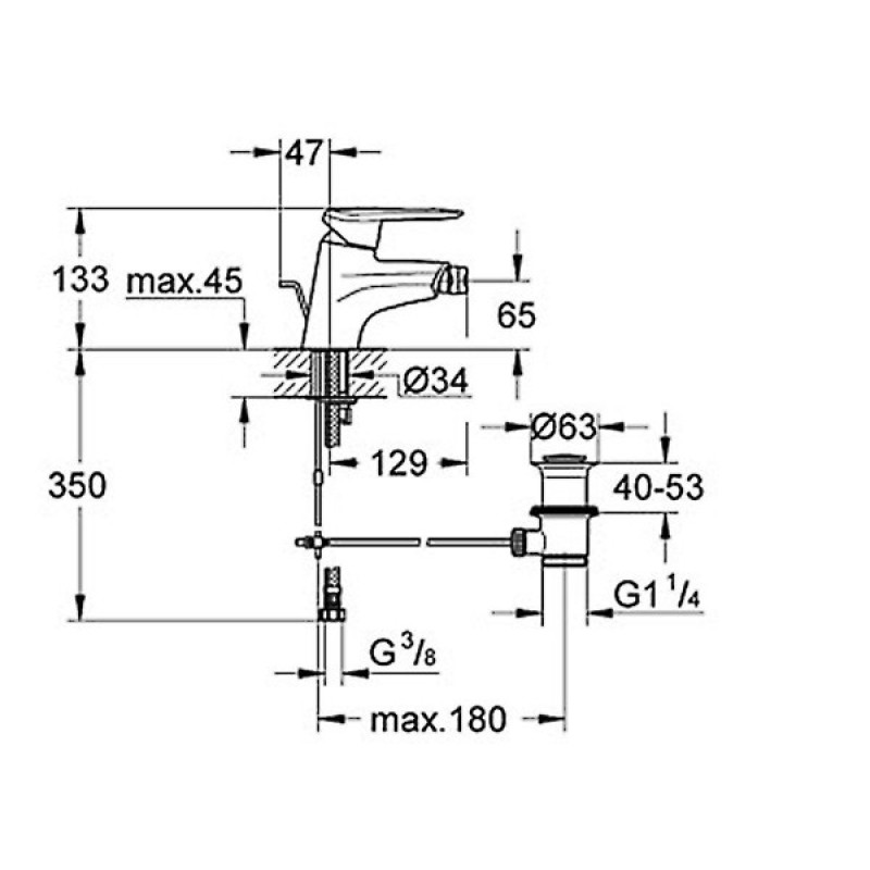 Grohe Змішувач для біде Touch, гнучка підводка, на ланцюжку (32265000)