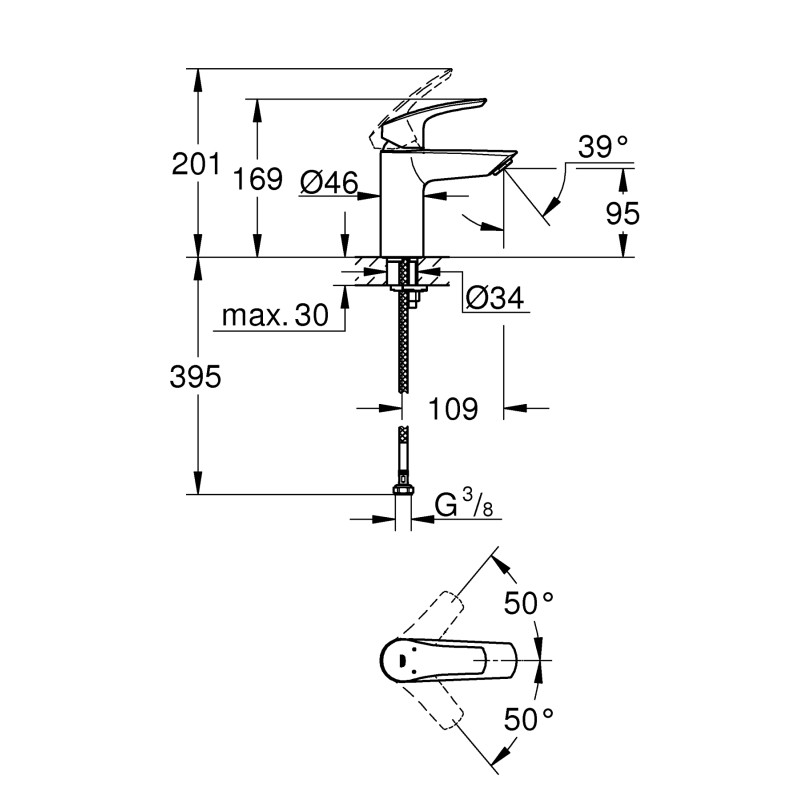 Grohe EUROSMART NEW смеситель для умывальника однорычажный,S-Size, цвет черный матовый, (324672433)