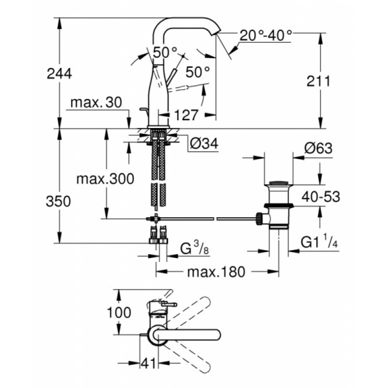 Grohe Змішувач для умивальника Essence New L-Size, хром (32628001)