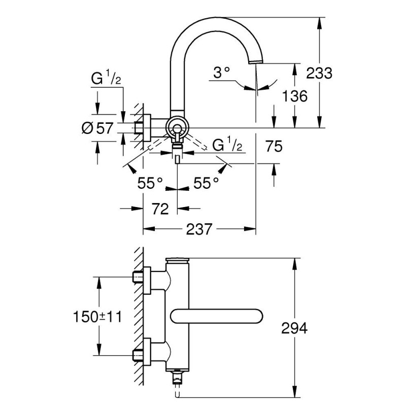 Grohe Atrio New змішувач одновадільний для ванни, настінний монтаж, хром, (32652003)