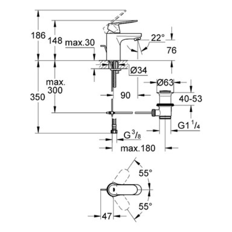 Grohe EUROSMART Cosmo-змішувач на умивальник 32825000, (32825000)
