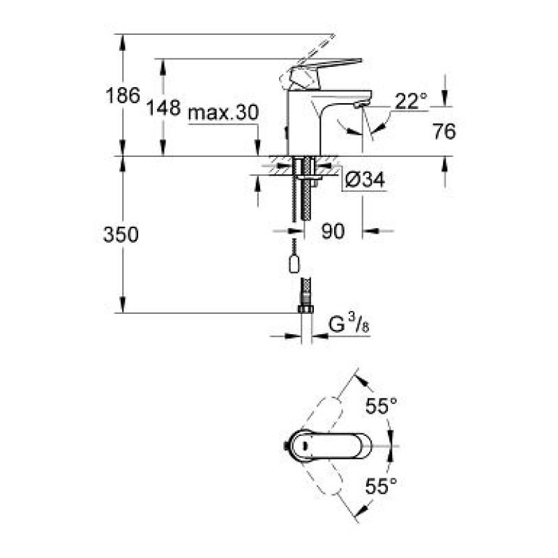 Grohe Eurosmart Cosmopolitan Змішувач для раковини, одноважільний, хром, (3282700E)