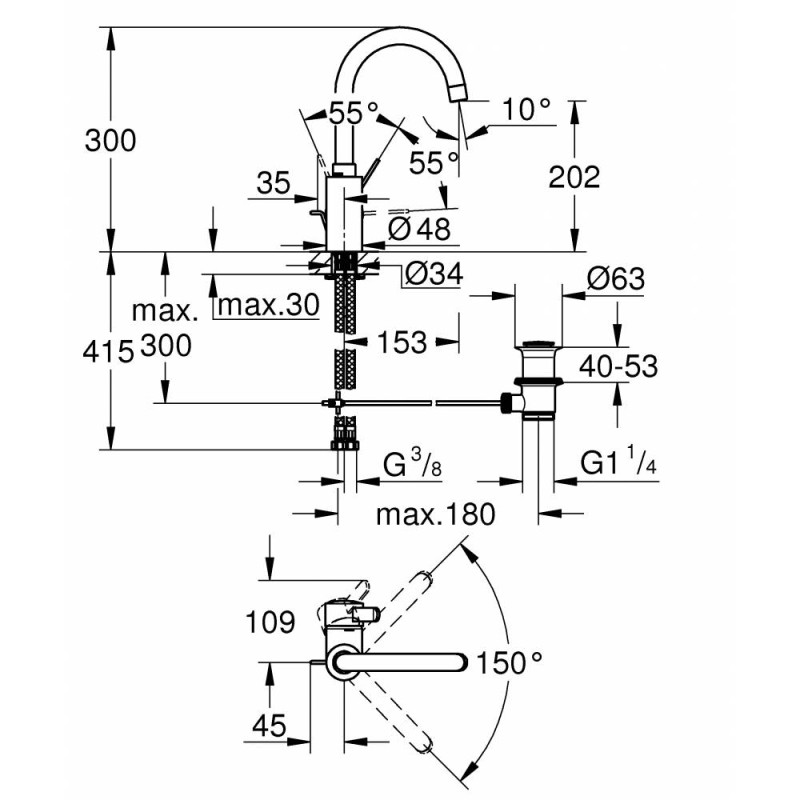 Grohe Змішувач для умивальника Eurosmart Cosmopolitan L-size (32830001)