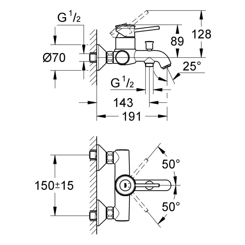 Grohe 32865000 BauClassic Змішувач д/ванни uClassic Змішувач д/ванни (32865000)