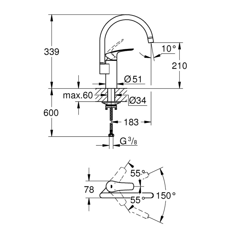Grohe Via Одноважільний змішувач для мийки (33222000)