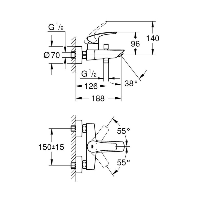 Grohe EUROSMART NEW смеситель для ванны однорычажный, цвет черный матовый, (333002433)