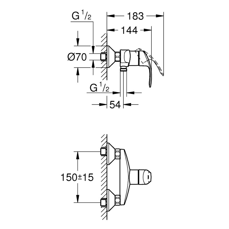 Grohe EUROSMART New смеситель для душа, однорычажный, (33555002)