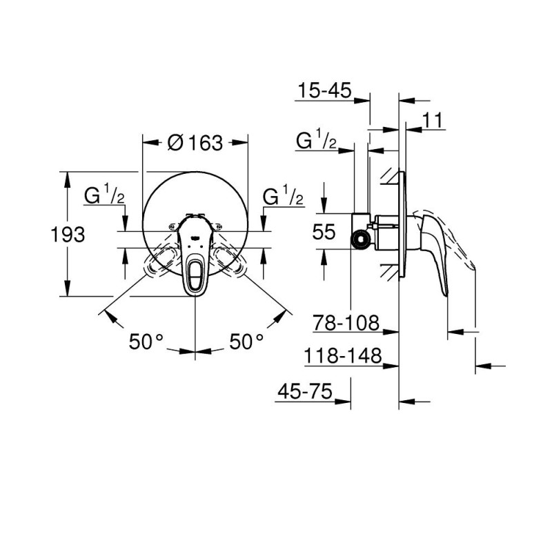 Grohe Eurostyle Змішувач для душа, одноважiльний, вбудований без підключення шланга, (33635003)