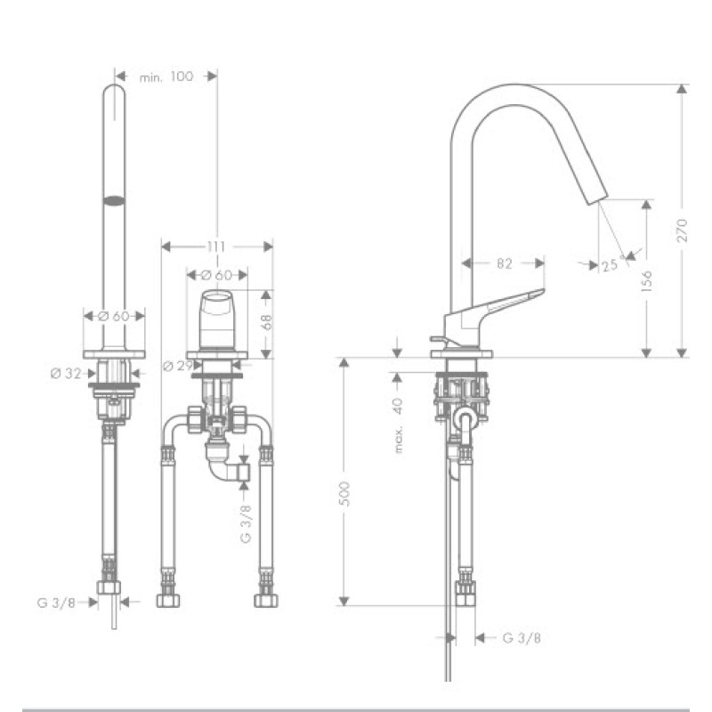 Axor Citterio M Змішувач для раковини 160, на 2 отвори, хром, (34132000)