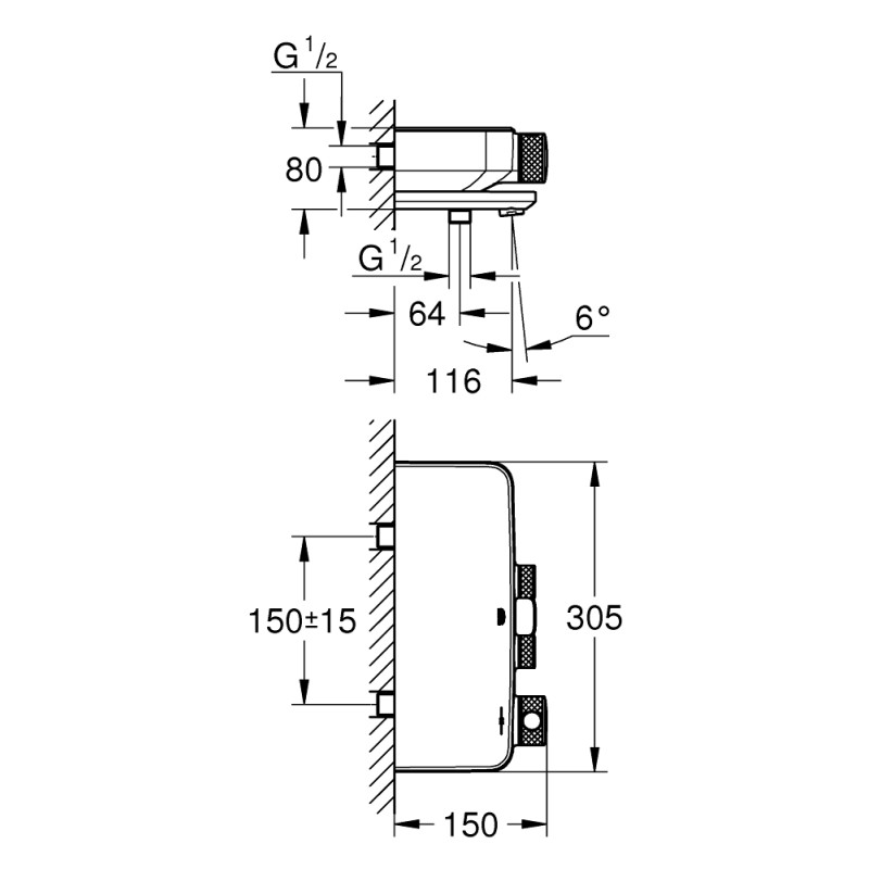 Grohe Grohtherm SmartControl Термостатичний змішувач для ванни, настінний монтаж (34718000)