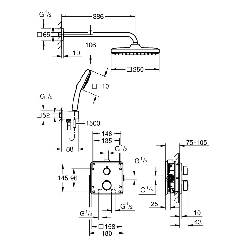 Grohe QuickFix Precision Душова система прихованого монтажу з Vitalio Comfort 250 (34882000)