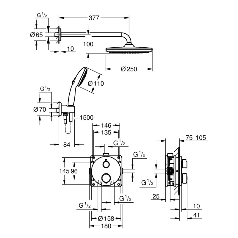 Grohe Quickfix Precision Душова система прихованого монтажу з Vitalio Start 250 (34883000)