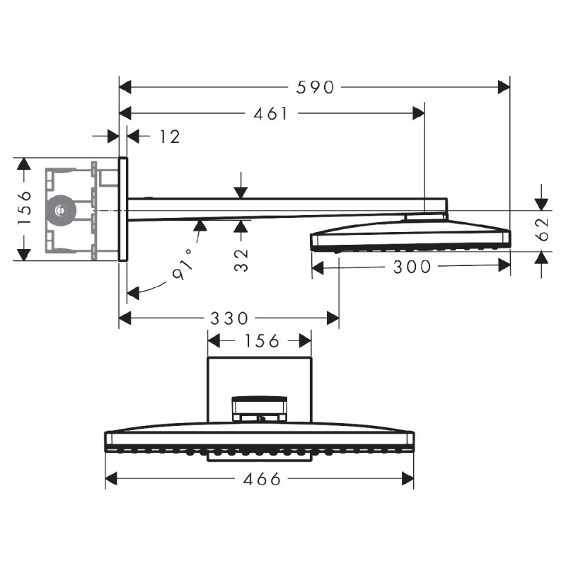 Axor SHOWER SOLUTIONS Верхній душ 460*360 3jet, зтримачем, шліфованне золото, (35282250)