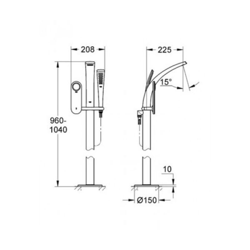 Grohe Ondus Смеситель для ванны, напольный цв. чёрный бархат, (36048KS0)