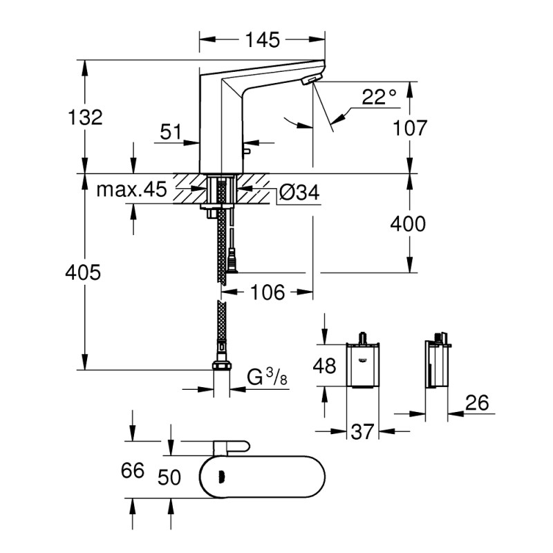 Grohe QuickFix Get E Інфрачервоний електронний змішувач для раковини (36366002)