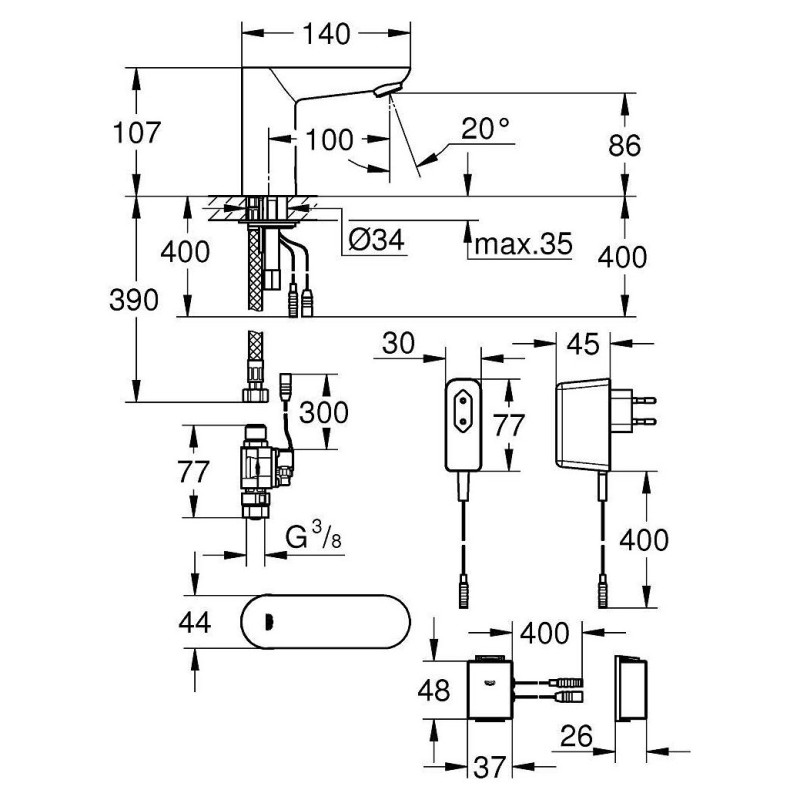 Монокран на одну воду сенсорний Grohe Euroeco Cosmopolitan E Bluetooth (36409000)