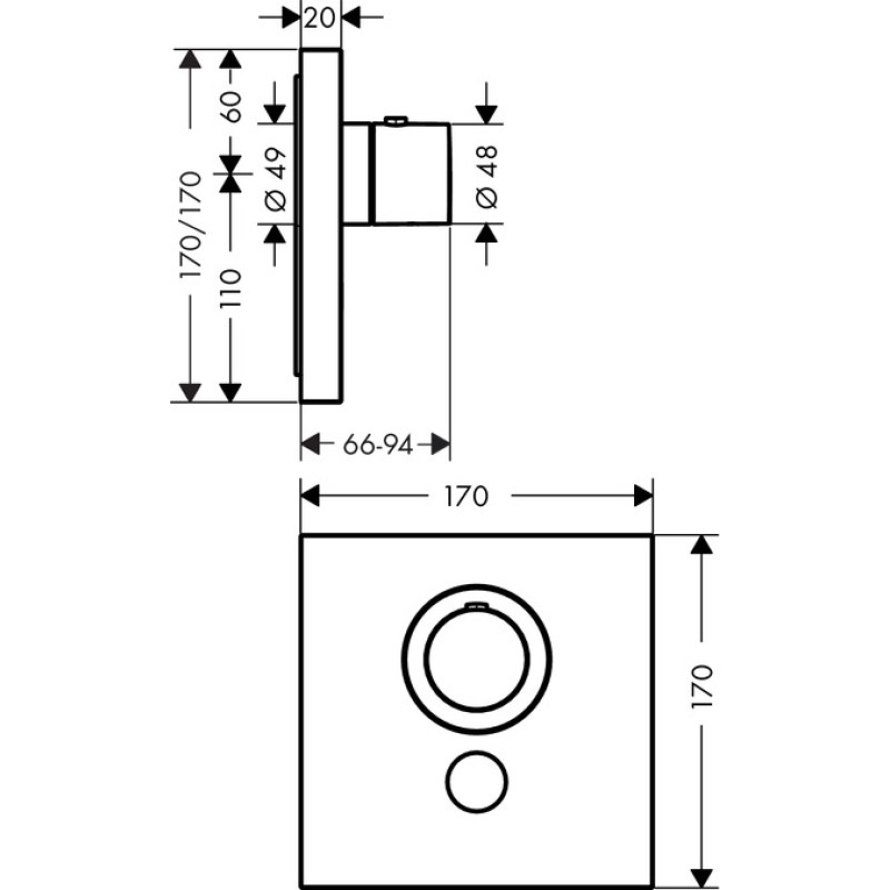 Axor Shower Select Square Термостат Highflow, для 1го споживача, з клапаном для ручного душу, СМ, (36716000)