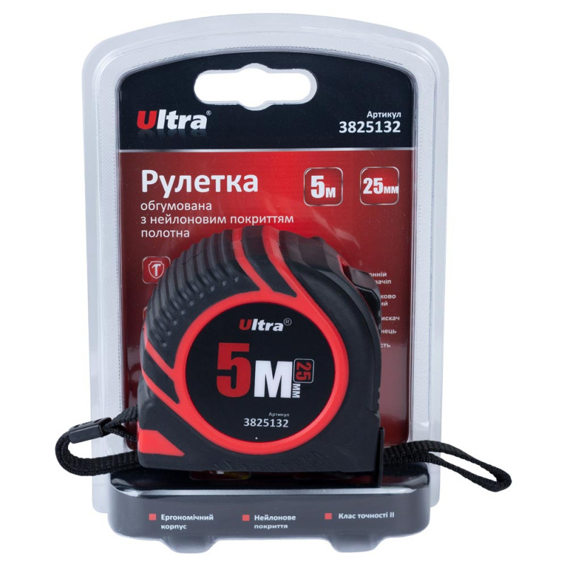ULTRA Рулетка обрезиненная с нейлоновым покрытием полотна 5м×25мм (3825132)