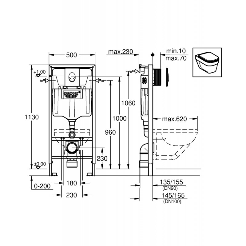 Grohe Інсталяція для підвісного унітазу 4 в 1 Rapid SL + біла кнопка Skate Air (38722001+37131000)