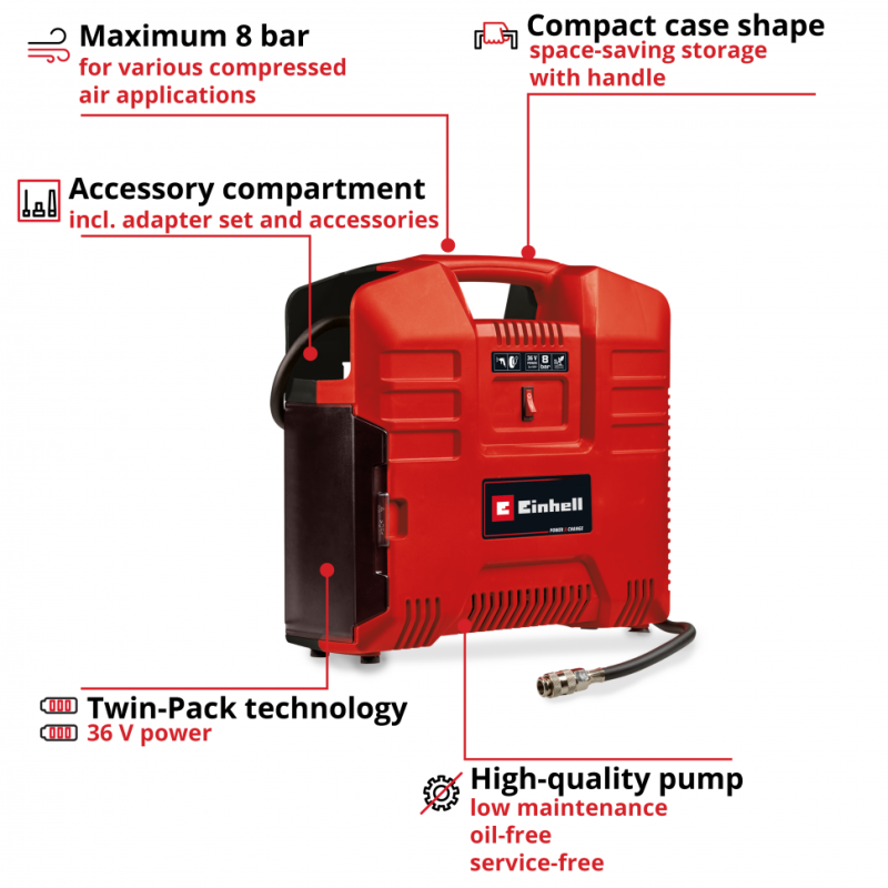 Einhell Акумуляторний компресор TE-AC 36/8 Li OF Set-Solo, без акб (4020440)