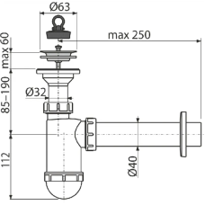 ALCA PLAST сифон A41+А795 Умивальник 1 1/4*d63 нерж.+ гофра 40*40/50 {20} (А41+А795)