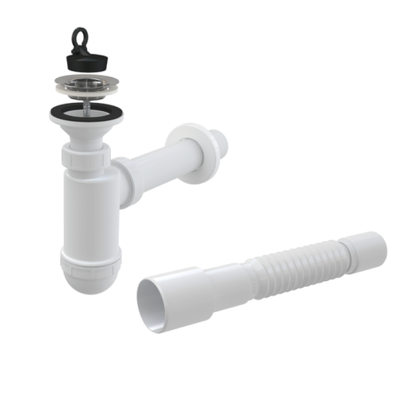 ALCA PLAST сифон A41+А795 Умивальник 1 1/4*d63 нерж.+ гофра 40*40/50 {20} (А41+А795)