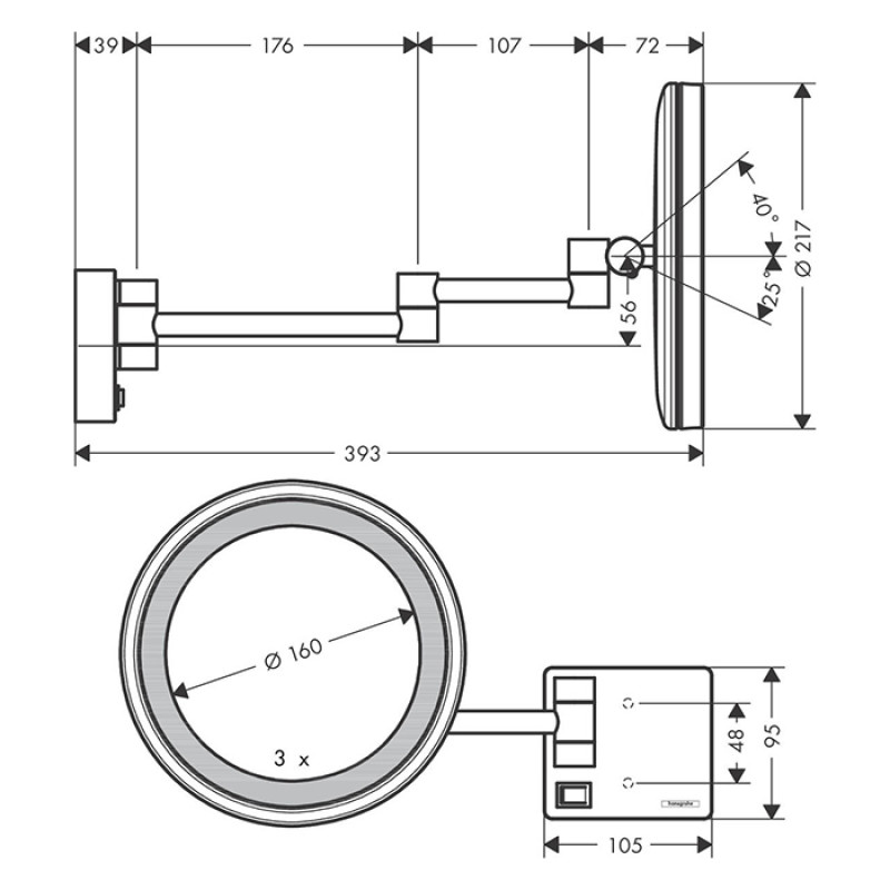 Hansgrohe ADDSTORIS зеркало косметическое, с подсветкой, черный матовый, (41790670)