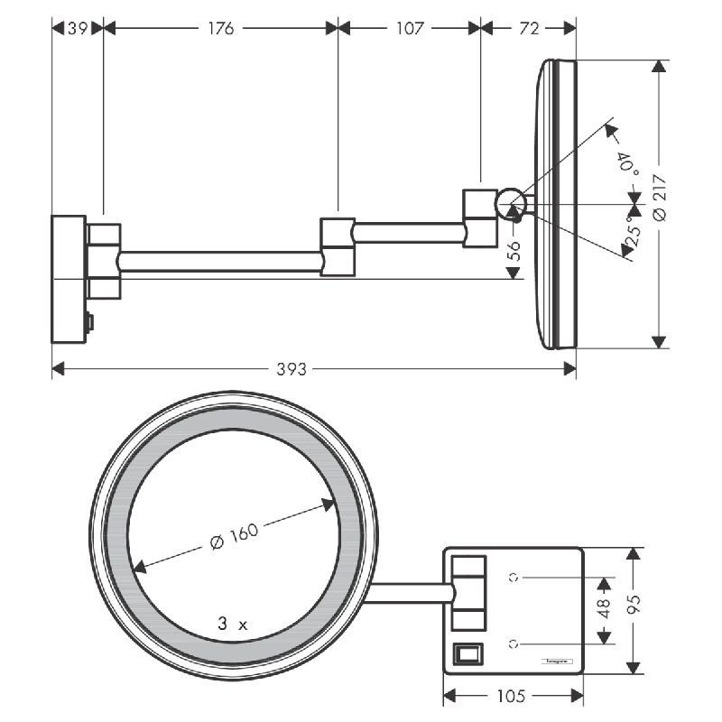 Hansgrohe ADDSTORIS зеркало для бритья, с LED подсветкой, цвет полированное золото, (41790990)
