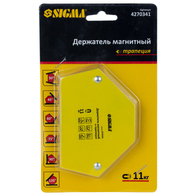 SIGMA Магніт для зварки трапеція 11кг 78×32×47×28.5мм (30.45,60.90.75.135°) (4270341)