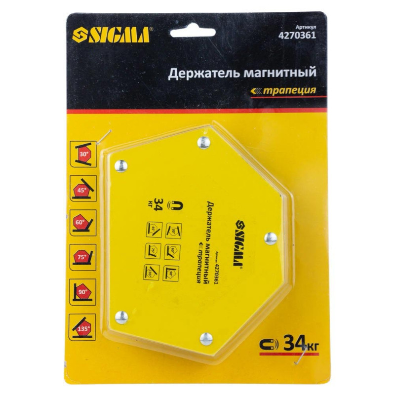 SIGMA Магніт для зварки трапеція 34кг 105×65×65×45мм (30,45,60,75,90,135°) (4270361)