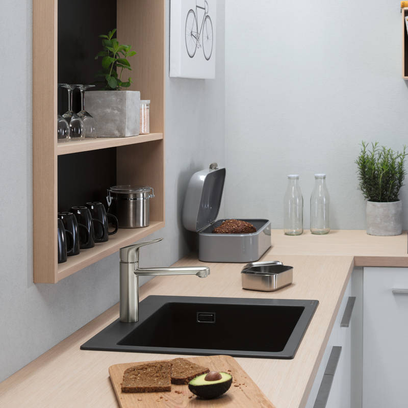 Hansgrohe S510-F450 мийка для кухнi, вбуд., розмiри вирiзу: 54*49см, iз матерiалу Silicatec, колiр чорний графiт, (43312170)