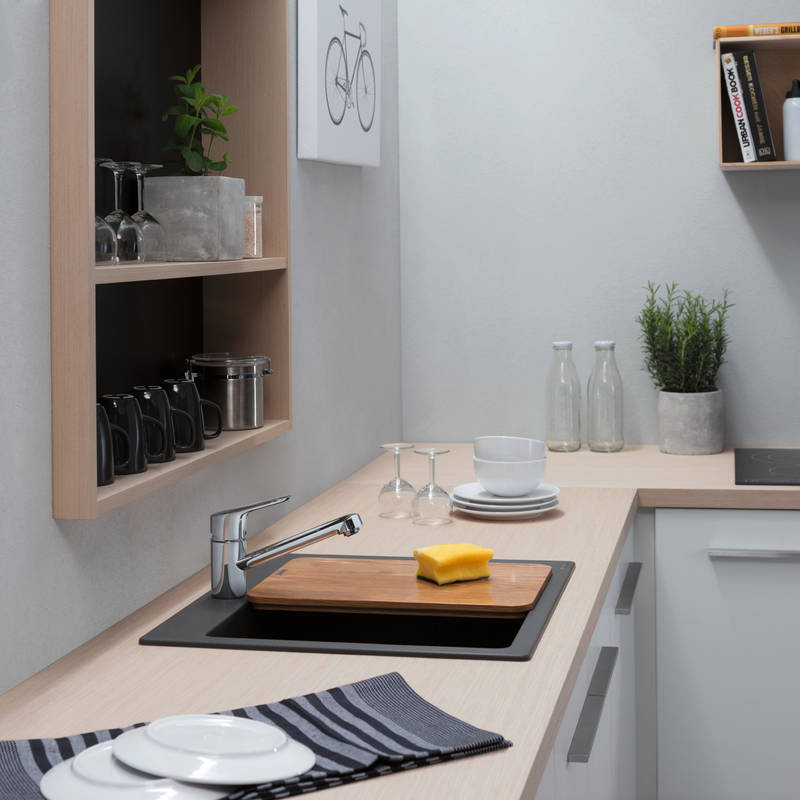 Hansgrohe S510-F450 мийка для кухнi, вбуд., розмiри вирiзу: 54*49см, iз матерiалу Silicatec, колiр чорний графiт, (43312170)