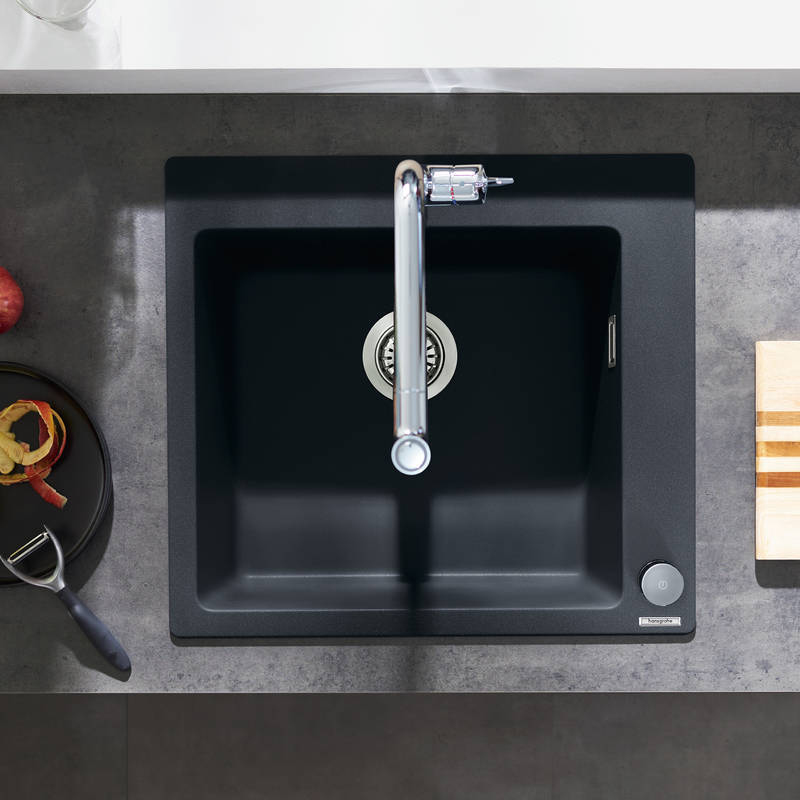 Hansgrohe S510-F450 мийка для кухнi, вбуд., розмiри вирiзу: 54*49см, iз матерiалу Silicatec, колiр чорний графiт, (43312170)