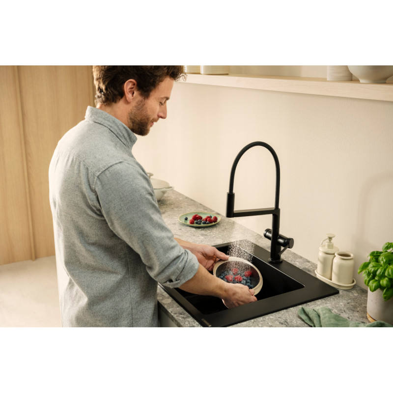 Hansgrohe S510-F450 мийка для кухнi, вбуд., розмiри вирiзу: 54*49см, iз матерiалу Silicatec, колiр чорний графiт, (43312170)