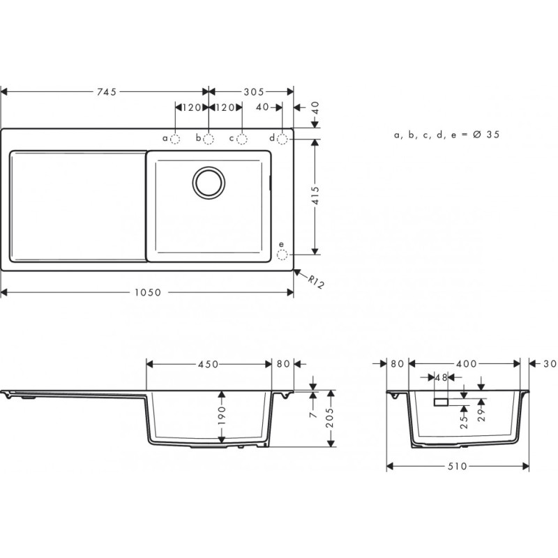 Hansgrohe S514-F450 Мийка для кухнi, вбуд. 450, з крилом, чорний графiт, (43314170)