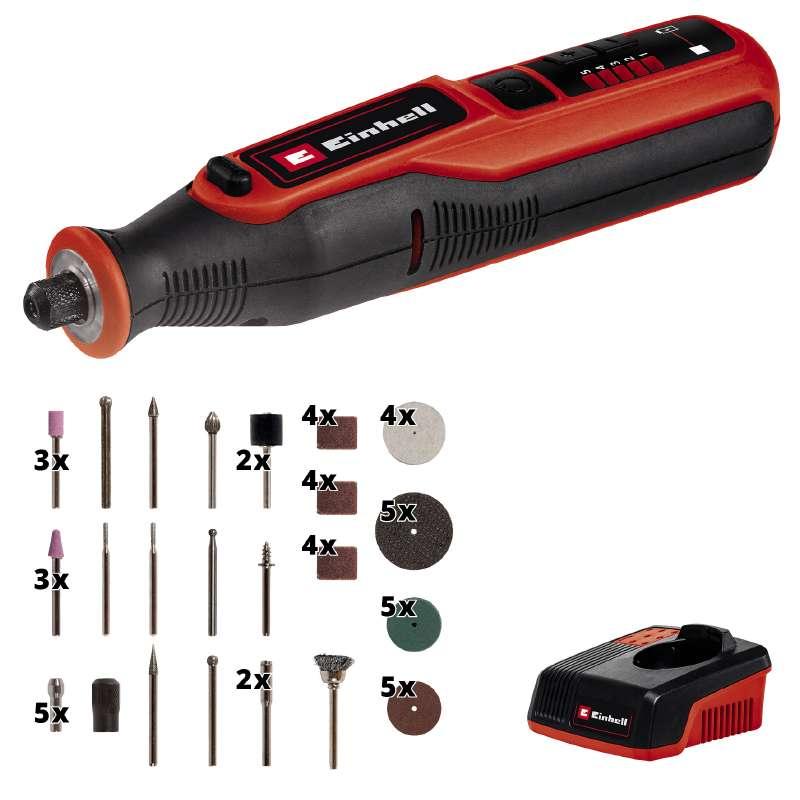Einhell Шліфмашина шліфувально-гравірувальна акумуляторна TE-MT 7.2LI 7.2В 5500-26000об·хв 51 насадка 1.2кг (4419330)
