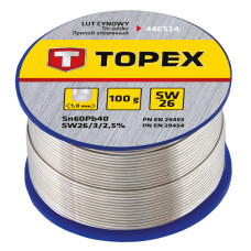 Припій олов'яний TOPEX Sn60Pb40 флюс SW26 дріт 1мм 100гр (44E514)