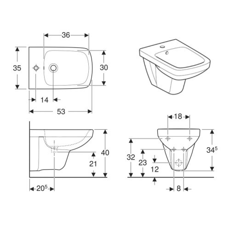 Geberit Підвісне біде Selnova Square (500.271.01.5)