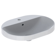 Geberit VARIFORM умивальник вбудований, еліптичної форми, 60*45см, з поличкою для отвору пiд змiшувач, з переливом, глазурований знизу, (500.733.01.2)