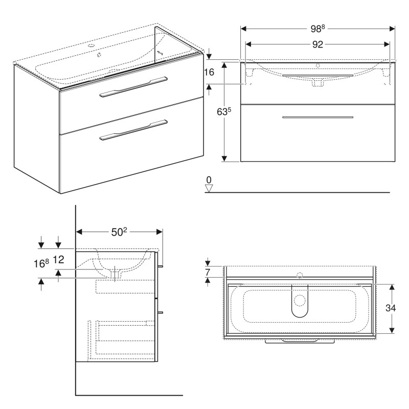 SELNOVA SQUARE тумба під умивальник slim rim 100 см, з двома ящиками 98.8x63.5x50.2 см,білий