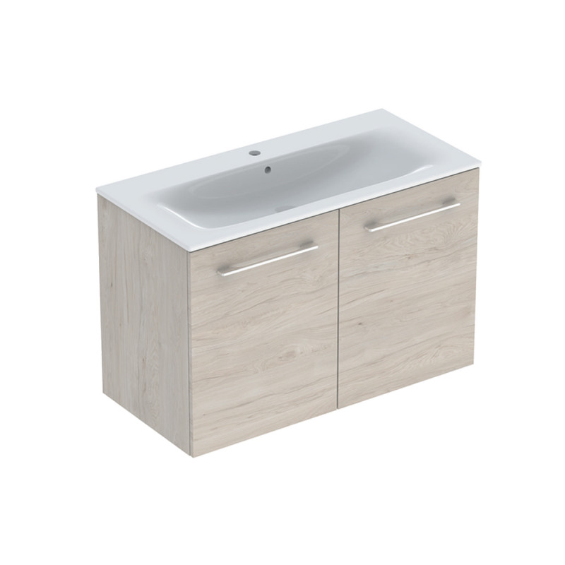 Geberit SELNOVA SQUARE комплект:вбудованого умивальника Slim Rim,з шафкою, двоє дверей, 98,8*50,2см, двухдверной, світлий горіх, (501.263.00.1)