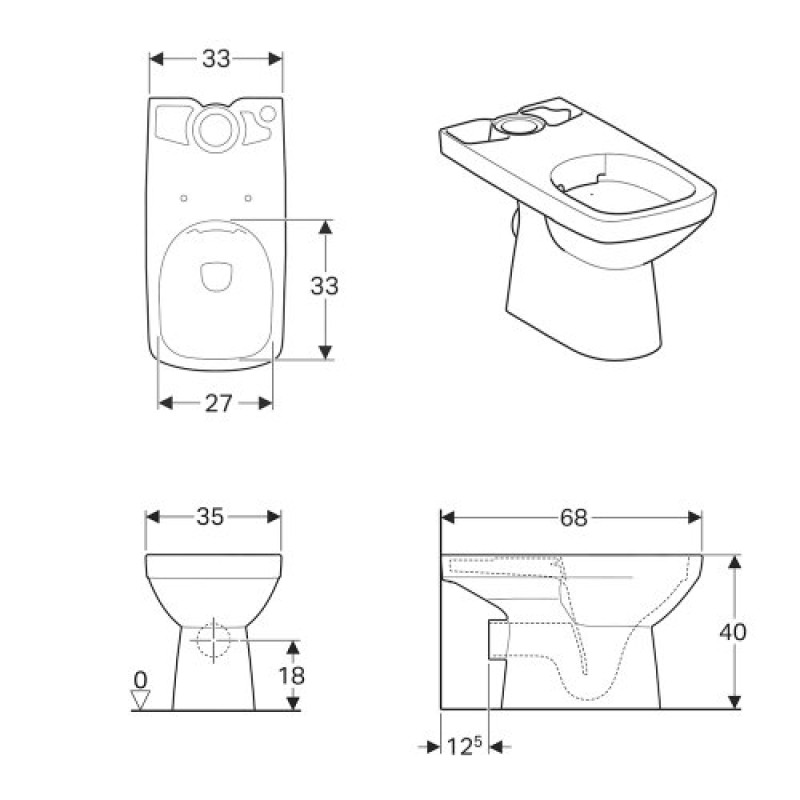 Geberit 501.563.01.7 Selnova Square Унітаз підлоговий, прямокутний, Rimfree, з горизонтальним випуском, колір білий глянець