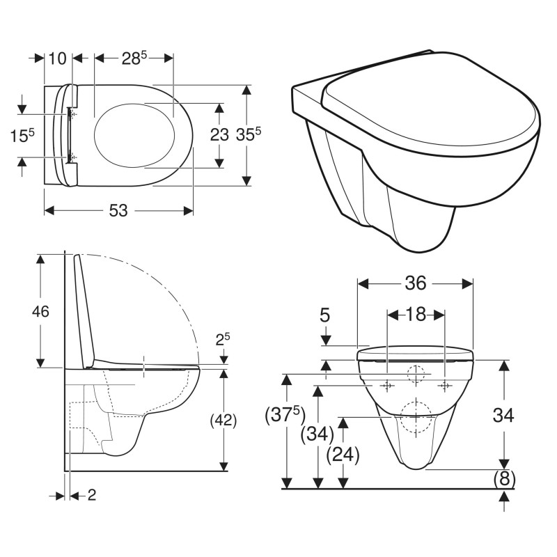 Geberit Унітаз підвісний Selnova Rimfree з сидінням (501.751.00.1)