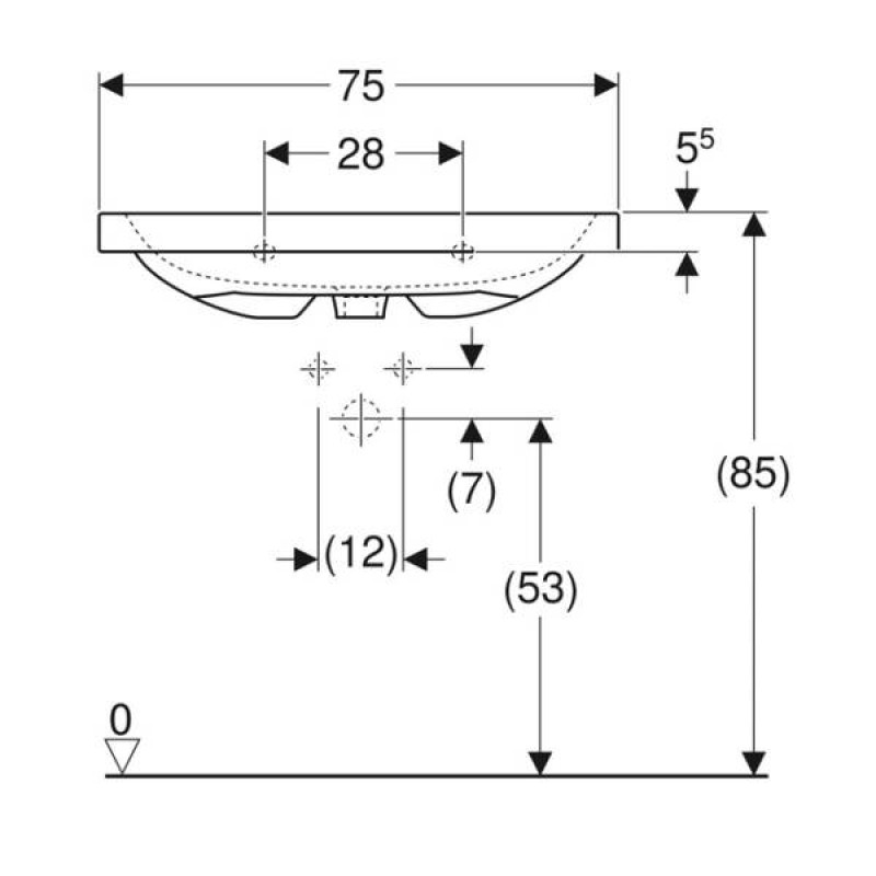 Geberit 501.848.JT.1 iCon Light Раковина 75 см, з 1 отв.під зміш., з переливом, колір білий матовий