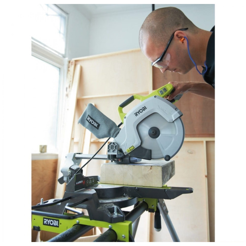 Ryobi Пила торцювальна EMS254L з протяжкою 2000Вт, 254 мм, 4500 об/хв, лазер (5133001202)