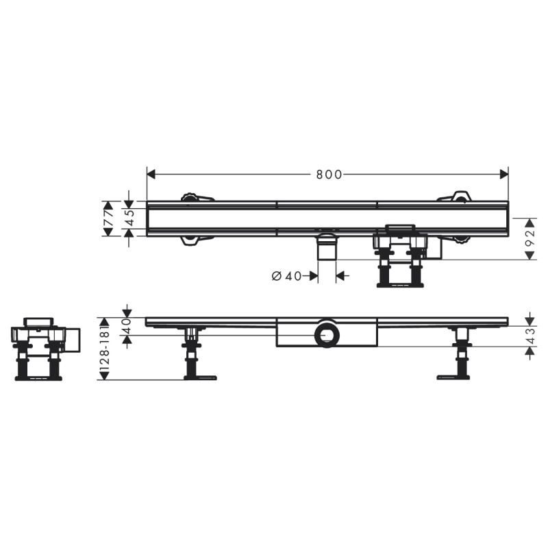 Hansgrohe RAINDRAIN COMPACT монтажный комплект для плоской установки800мм, цвет нержавеющая сталь, (56166800)