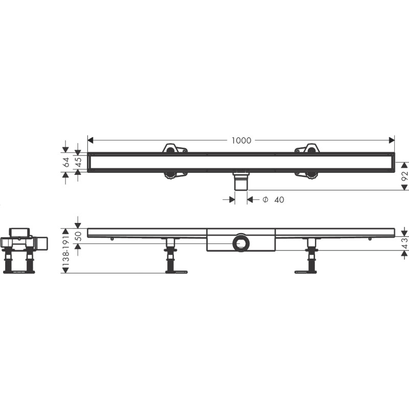 Hansgrohe RAINDRAIN COMPACT монтажный комплект для плоской установки под плитку1000мм, (56171000)