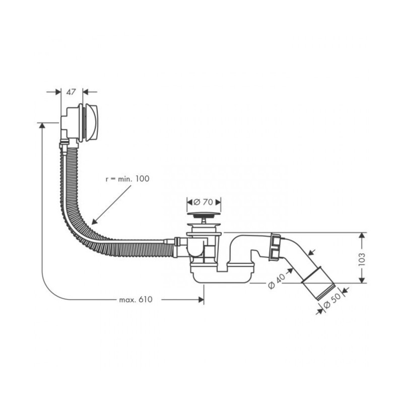 Hansgrohe Flexaplus - злив / перелив для ванни 1 / 2 58143000, (58143000)
